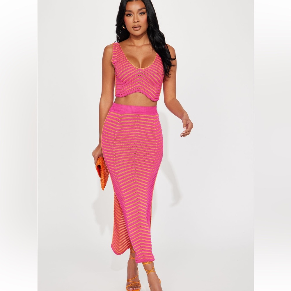 Pink & Orange Two Piece Skirt Set